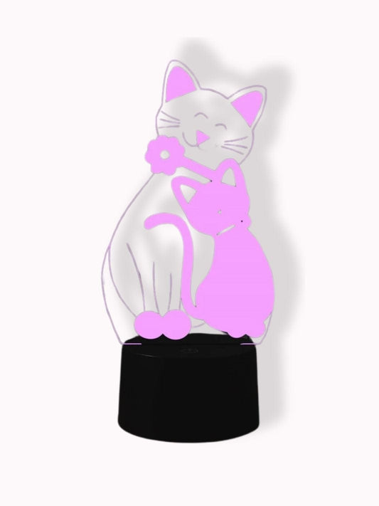 Veilleuse 3D câlin de chats 7 couleurs