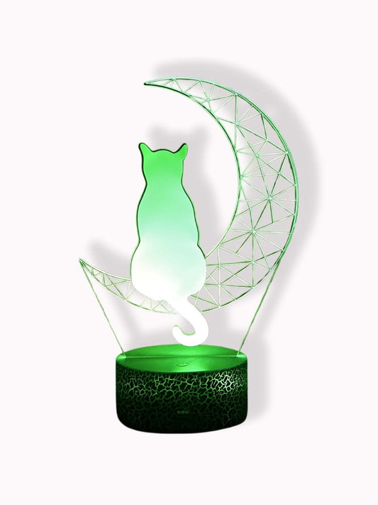 Veilleuse 3D chat sur lune 7 couleurs