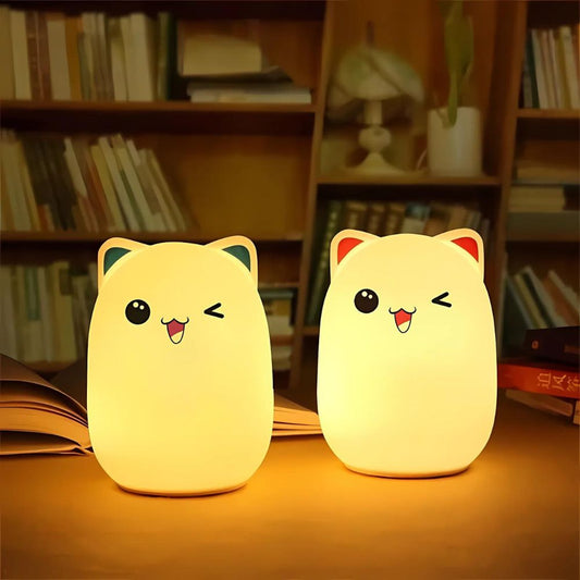 Veilleuse chat rechargeable | Pour des nuits douces et sereines Blanc / Oreilles bleus