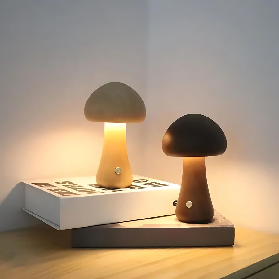 Veilleuse lampe en bois en forme de champignon | Caractéristiques